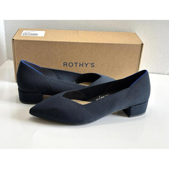 Rothy's The High Point Block Heel Women's 12 Navy Herringbone Knit Shoes NEW - Picture 2 of 15